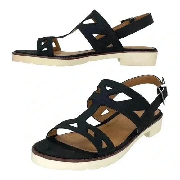 Adrienne Vittadini Seka Black Faux Leather Slingback Womens Sandals Size 9.5M - Picture 9 of 11